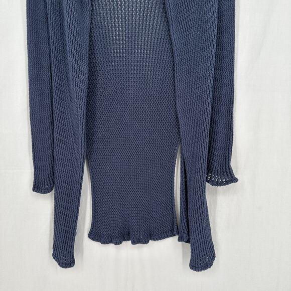 Allison Joy Evereve Cardigan Sweater Small Navy Blue Hooded Open Knit Beachy - Picture 7 of 9